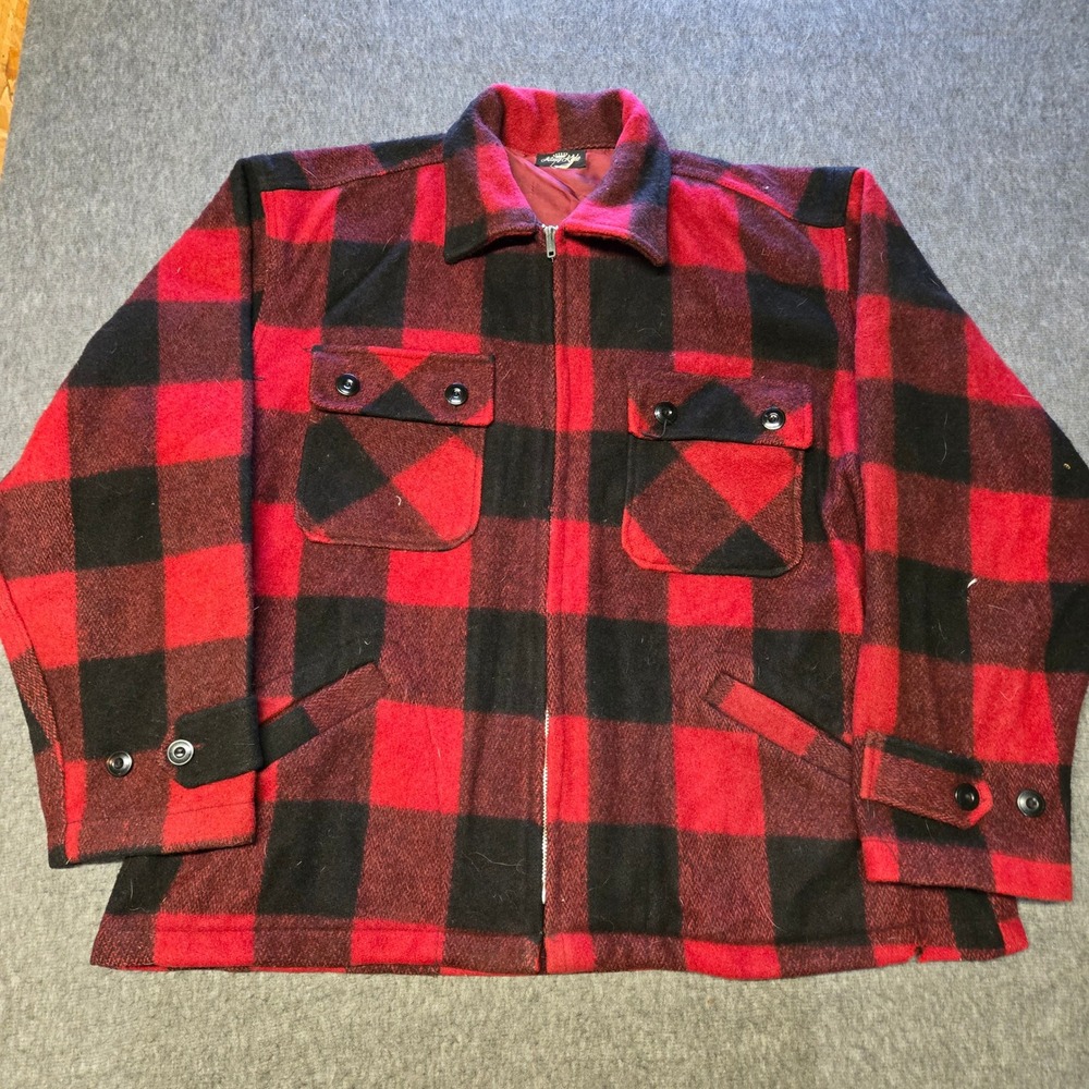 Vintage 50s King Kole Wool Flannel Mackinaw Jacket Mens Large Buffalo Plaid